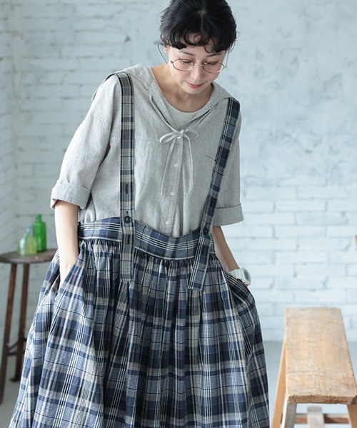 Denim Dungaree マルチチェック柄スカート サスペンダー soulberry（ソウルベリー） ジャンパースカート 味わいチェックの