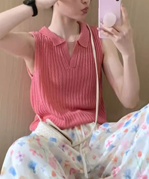 FAVORITO ニット セーター ニット襟付きノースリーブトップス