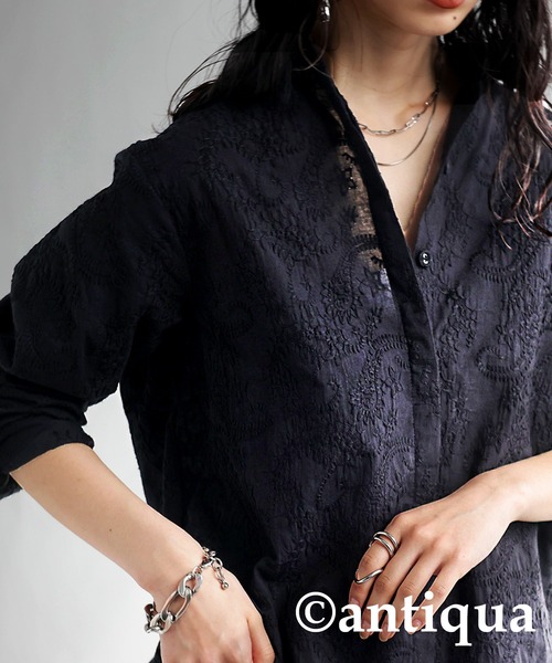 antiqua（アンティカ） ブラウス シャツ ペイズリー柄刺繍ブラウス