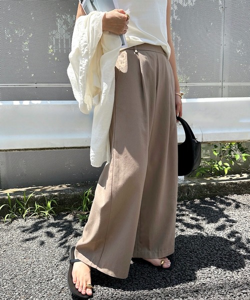 グレー リネン ワイドパンツ ハイウエスト リネンのワイドパンツ ユニセックス LINEN & BASIC | ウェア