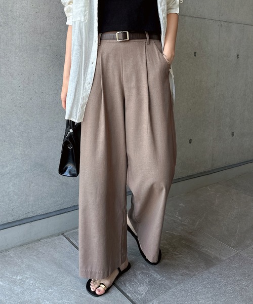 andme（アンドミー） パンツ リネンブレンドタックワイドパンツ