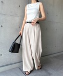 パンツ リネンブレンドタックワイドパンツ レディースの詳細画像3