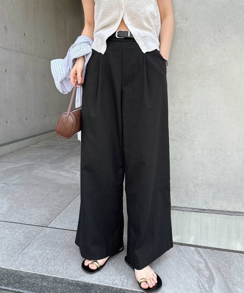 andme（アンドミー） ワイドパンツ パンツ リネンブレンドタックワイド