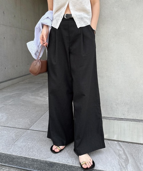 andme（アンドミー） ワイドパンツ パンツ リネンブレンドタックワイド