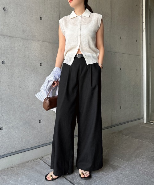 andme（アンドミー） パンツ リネンブレンドタックワイドパンツ