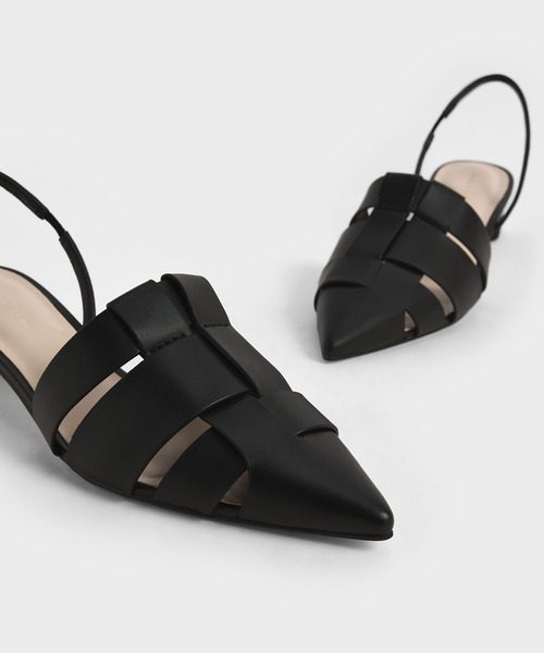 【新品】メッシュ ウーブンスリングバックフラット CHARLES & KEITH｜メッシュ ウーブンスリングバックフラット