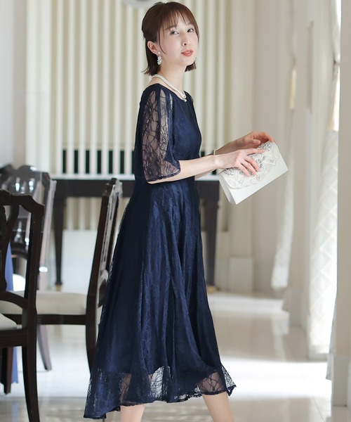 PourVous（プールヴー） ドレス 切替スリーブ パーティードレス 大きい