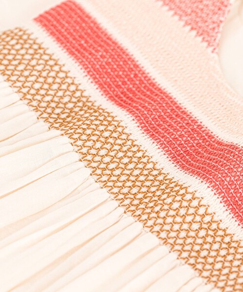 PETIT BATEAU ワンピース ポプリンスモッキング半袖ワンピース