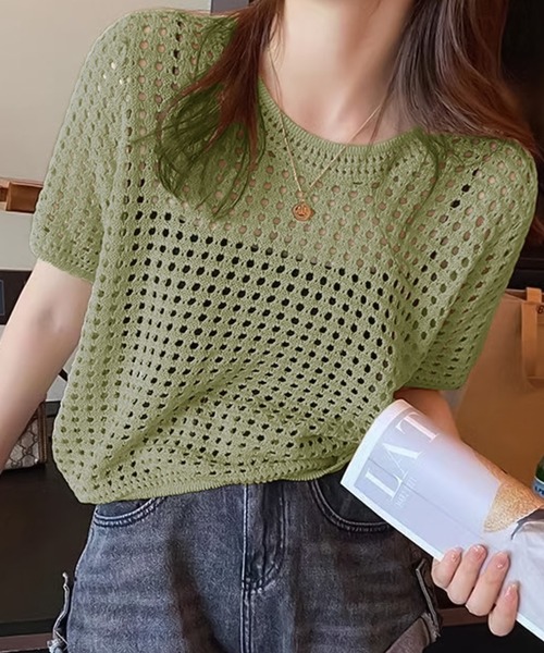 ULYSSES tシャツ クロシェニットサマーニットトップス レディース