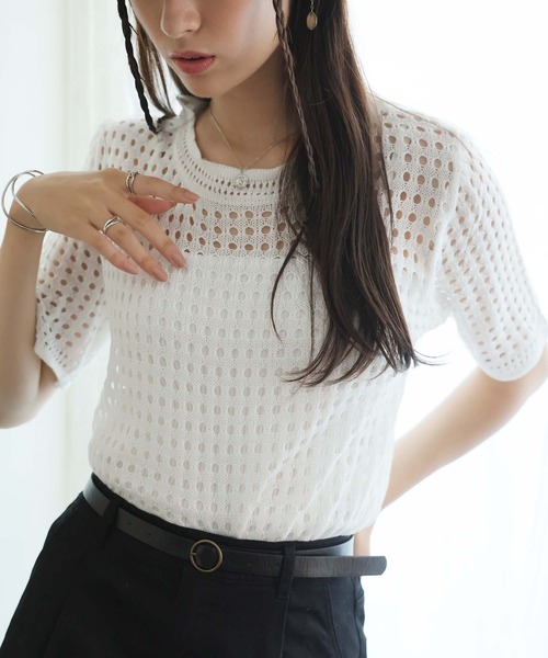 ULYSSES tシャツ 半袖 クロシェニットサマーニットトップス レディース