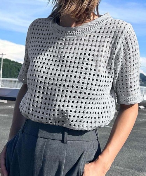 ULYSSES tシャツ 半袖 クロシェニットサマーニットトップス レディース