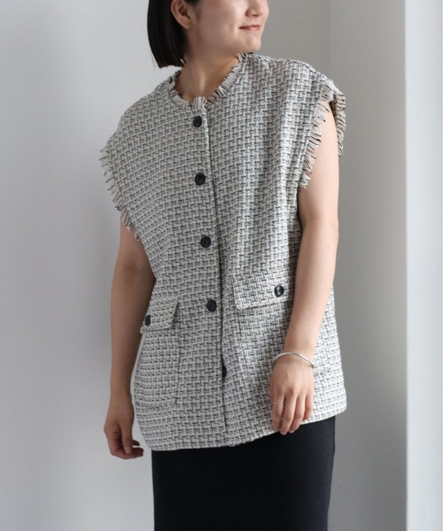 cepo（セポ） ベスト ジレ ツイードフリンジオーバーベスト レディース