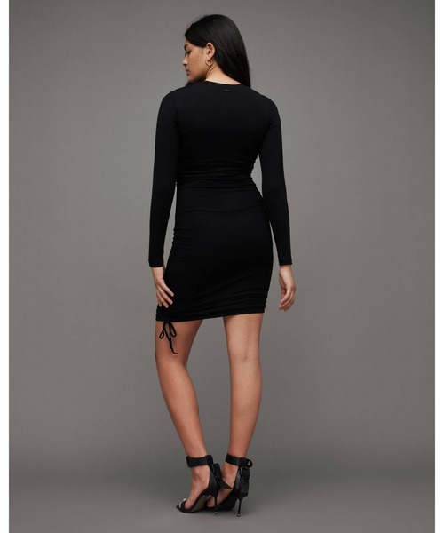ALLSAINTS ブラック 長袖ミニワンピース ALLSAINTS ワンピース BETHAN LONG SLEEVE STRETCH MINI DRESS