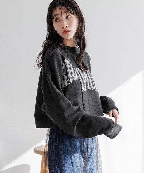トレーナー スウェット リメイクフウショートウラケＬＳ　990266 レディース LOWRYS FARM トレーナー スウェット リメイクフウショートウラケ