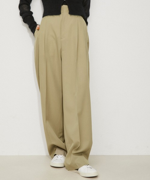 美品！パパス Papas 2タック 100%ウール ワイドスラックスパンツ リネン100%◇PAPAS パパス ツータック スラックスパンツ