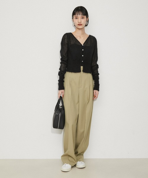 90s \"ウールギャバ\" 2タック ワイドスラックス \"ブラック\" W34 ADAM ET ROPÉ FEMME(アダム エ ロペ ファム) / 【洗える】ウールギャバ