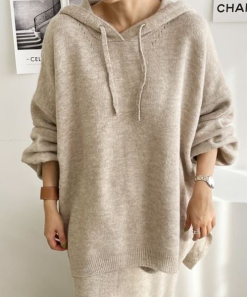 N.s セットアップ スリットフードトップス＋スカートニット  