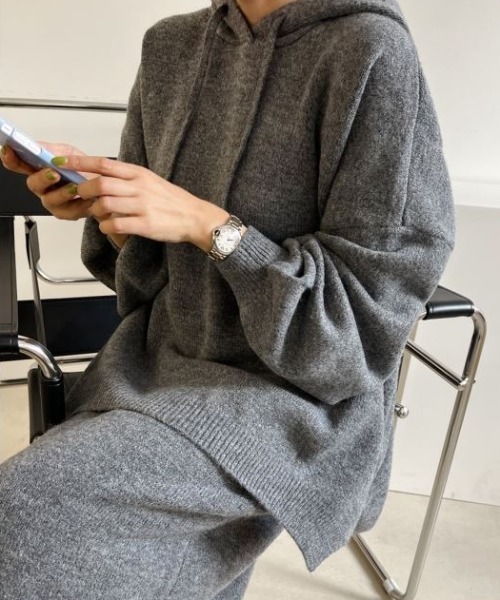 N.s セットアップ スリットフードトップス＋スカートニット  