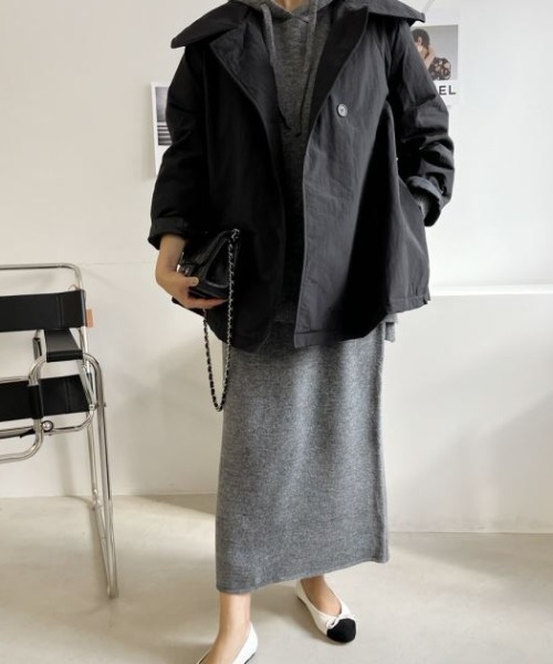 N.s セットアップ スリットフードトップス＋スカートニット  