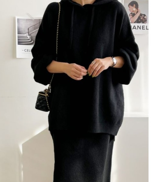 N.s セットアップ スリットフードトップス＋スカートニット  