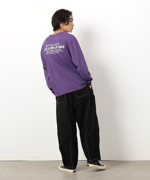 Purple&Yellow tシャツ 刺繍×プリント長袖クルーネックTシャツ