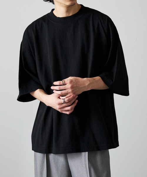 クロップドTシャツ ガーメントダイ ダメージ加工 δ 7.5oz ガーメントダイ ドロップショルダーTシャツ | メンズ | 1