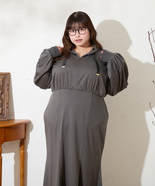 ルオシー　フード付き　マーメイド　スウェット　ワンピース　L L Louiosy（ルオシー） ワンピース 「大きいサイズ」フード付き
