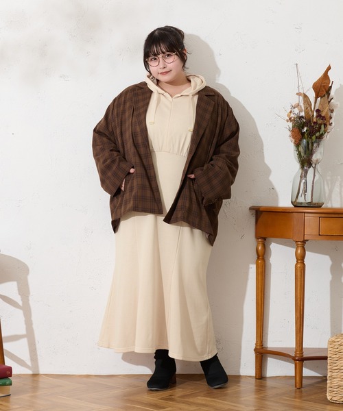 ルオシー　フード付き　マーメイド　スウェット　ワンピース　L L Louiosy（ルオシー） ワンピース 「大きいサイズ」フード付き