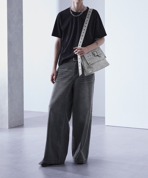 Jent Louis 黒 合成皮革 ショルダーバッグ セール】Synthetic Leather Zip Pocket Shoulder Bag / 合成皮革
