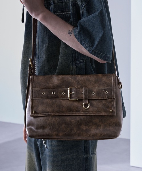 Loose ショルダーバッグ ベルトデザイン 合皮ショルダーバッグ メンズ