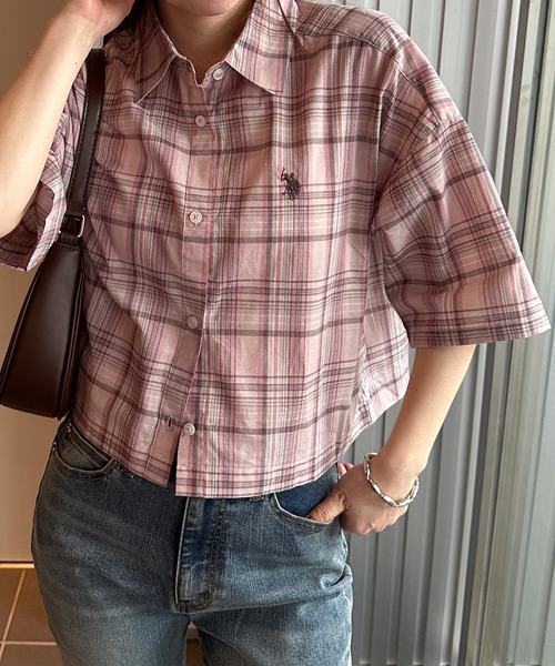 希少✨ラルフローレン ブラウス ショート丈 チェック パールボタン 2Lゆったり U.S. POLO ASSN. ブラウス シャツ 「U.S.POLOASSN.」チェック柄