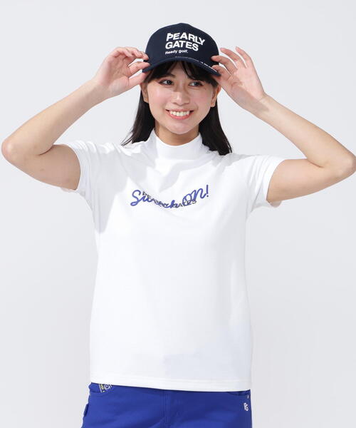tシャツ 「PEARLY GATES」BOXベアメッシュ×無地 半袖ハイネックカットソー レディース PEARLY GATES tシャツ 「PEARLY GATES」BOXベアメッシュ×無地