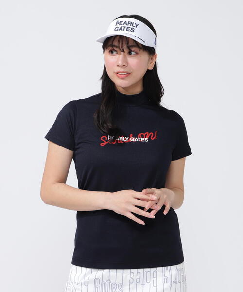 tシャツ 「PEARLY GATES」BOXベアメッシュ×無地 半袖ハイネックカットソー レディース PEARLY GATES tシャツ 「PEARLY GATES」BOXベアメッシュ×無地