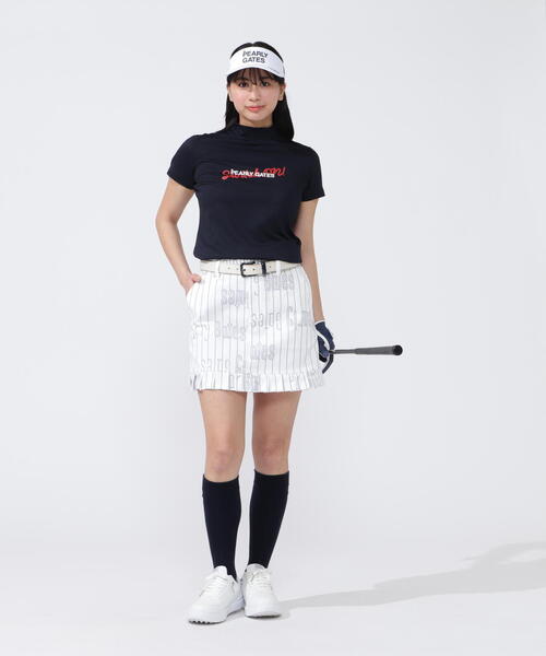 tシャツ 「PEARLY GATES」BOXベアメッシュ×無地 半袖ハイネックカットソー レディース PEARLY GATES tシャツ 「PEARLY GATES」BOXベアメッシュ×無地