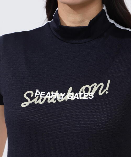 tシャツ 「PEARLY GATES」BOXベアメッシュ×無地 半袖ハイネックカットソー レディース ベア疑似メッシュ半袖ハイネックカットソー | PEARLY GATES