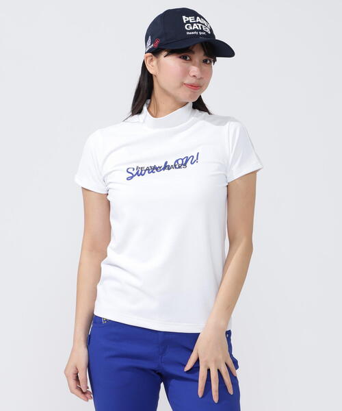 tシャツ 「PEARLY GATES」BOXベアメッシュ×無地 半袖ハイネックカットソー レディース