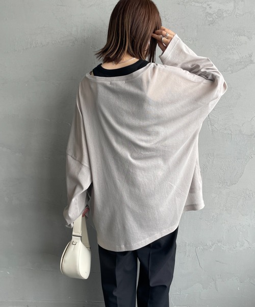 ミズイロインド mizuiro-ind *メッシュ切り替えスリーブ半袖ビッグTシャツ*オーバーサイズチャコールグレー(33-2504-697)【42E52】 ミズイロインド mizuiro-ind *メッシュ切り替えスリーブ半袖