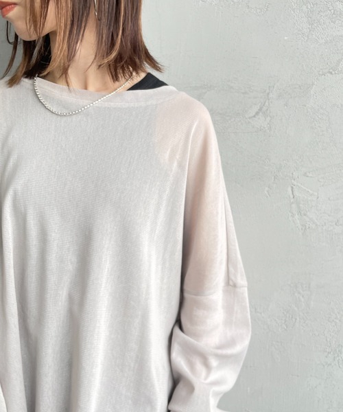 tシャツ 「mizuiro ind/ミズイロインド」 メッシュニット ワイドシルエット ロングスリーブTシャツ レディース mizuiroind tシャツ 「mizuiro ind/ミズイロインド」 メッシュ