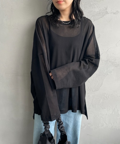 tシャツ 「mizuiro ind/ミズイロインド」 メッシュニット ワイドシルエット ロングスリーブTシャツ レディース mizuiroind tシャツ 「mizuiro ind/ミズイロインド」 メッシュ