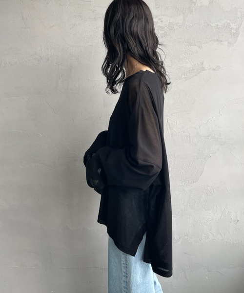 tシャツ 「mizuiro ind/ミズイロインド」 メッシュニット ワイドシルエット ロングスリーブTシャツ レディース mizuiroind tシャツ 「mizuiro ind/ミズイロインド」 メッシュ