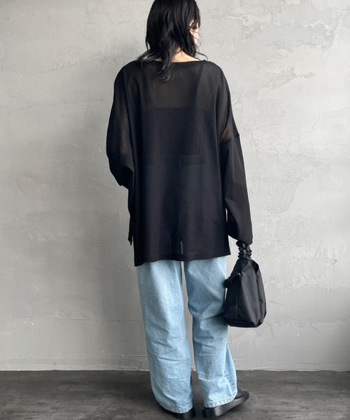 tシャツ 「mizuiro ind/ミズイロインド」 メッシュニット ワイドシルエット ロングスリーブTシャツ レディース mizuiroind tシャツ 「mizuiro ind/ミズイロインド」 メッシュ