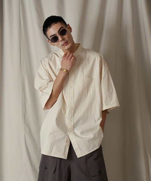 Aphlotus シャツ ダブルタック スタンドカラー HS シャツ メンズ