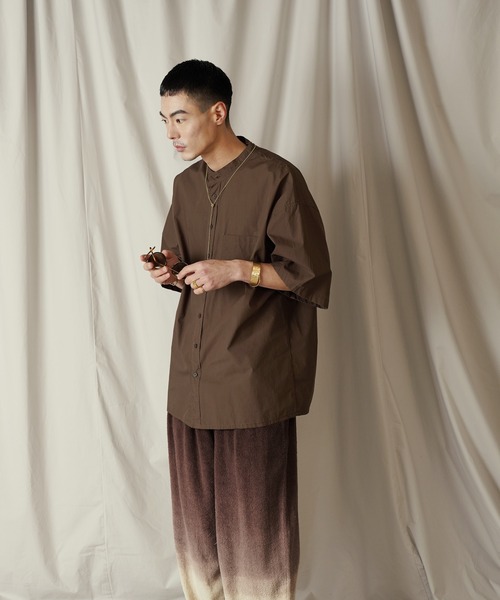 メンズ スタンドカラー フロントカットアウトシャツ 4062503 Aphlotus シャツ ダブルタック スタンドカラー HS メンズ