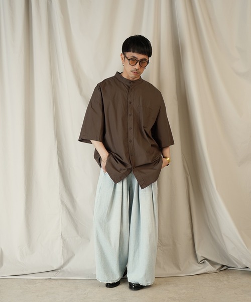 Aphlotus シャツ ダブルタック スタンドカラー HS シャツ メンズ