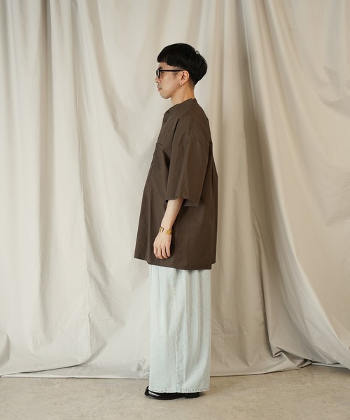 Aphlotus シャツ ダブルタック スタンドカラー HS シャツ メンズ
