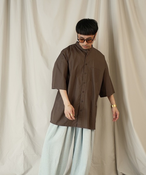Aphlotus シャツ 半袖 ダブルタック スタンドカラー HS シャツ メンズ