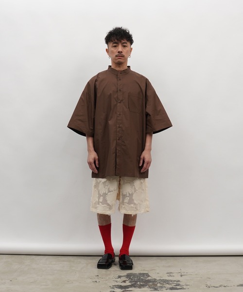 Aphlotus シャツ 半袖 ダブルタック スタンドカラー HS シャツ メンズ