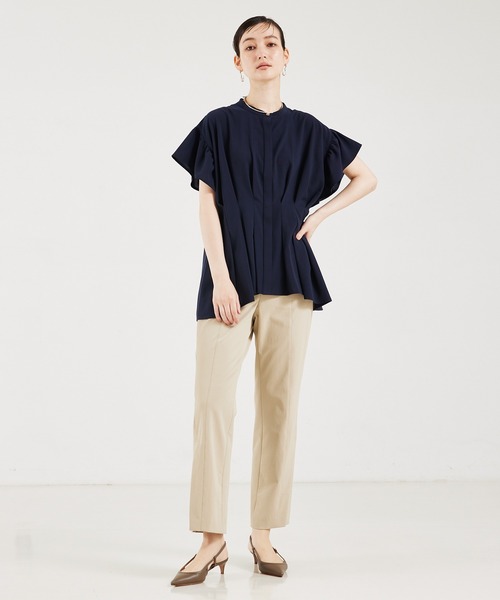 qualite - qualite レディース トップス ノースリーブ ブラウス M セール】 フロントラッフルノースリーブブラウス （シャツ