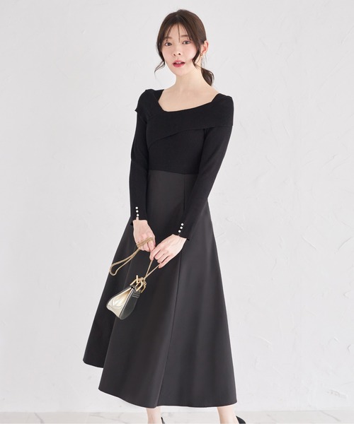 tocco closet ワンピース 袖口パール付きアシメリブニット