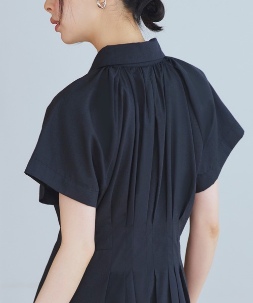 a piece of Library タック ロングワンピース シャツワンピース RUIRUE BOUTIQUE シャツワンピース 洗える ｜ タック ＆ フレア